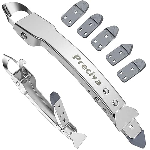 Caulking Tool kit, Preciva 4 in 1 Sealant Finishing Tool, Stainless Steel Caulk Remover Tool with 5 Silicone Squeegee for Kitchen Bathroom Window Sink Tile Joint (Silver)