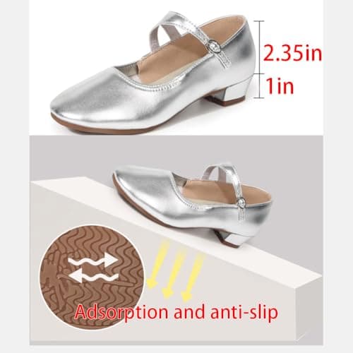 Women’s Latin Ballroom Dance Shoes Ballet Heels, Mary Jane Pumps with Ankle Strap - Chunky Low Heel Closed Toe for Women Wedding Party Tango Practice (Gold,8.5) — view 5