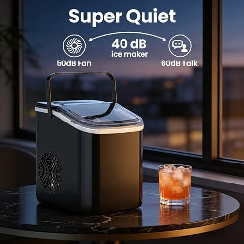 Bayany Countertop Ice Maker with Handle, Small Portable Self-Cleaning Ice Machine with Basket and Scoop， 26lbs/24H, 9 Ice Cubes in 6 Mins, for Home, Kitchen, Parties, Camping — view 5