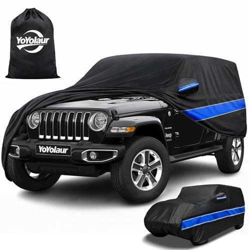 10-Layer Car Cover Compatible with Jeep Wrangler Cover Waterproof 4 Door All Weather,Sun Rain UV Dust Snow Protection,Full Exterior Car Cover with Door Zipper and Cotton Lining,Fit for CJ YJ TJ JK JL