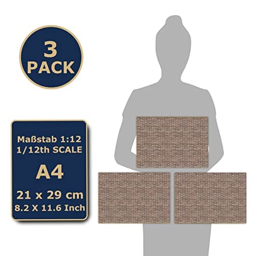 3 Sheets Self Adhesive Brick Wall for Dollhouses, 1:12 Scale (Brown Brick) — view 3