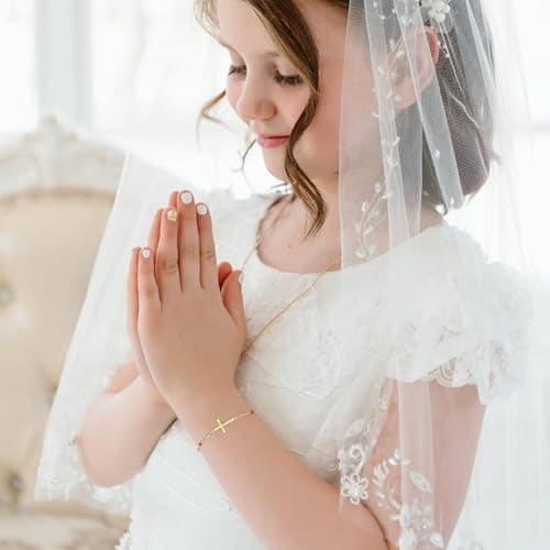 Jesvo First Communion Gifts for Girls, Catholic Virgin Mary Cross Bracelets Christian Religious Jewelry, 1st First Holy Communion Decorations Ideas Favors for Teen Kids Girls Age — view 2