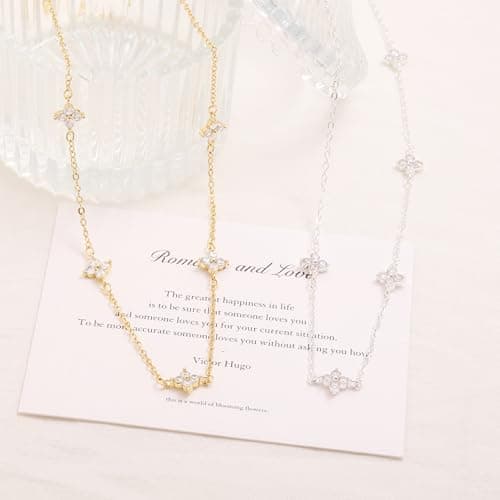CUEZIY Dainty Silver Necklaces for Women Station Choker Cubic Zirconia Simulated Necklace Simple Cute Layering CZ Necklace Trendy Simple Jewelry Gifts — view 3