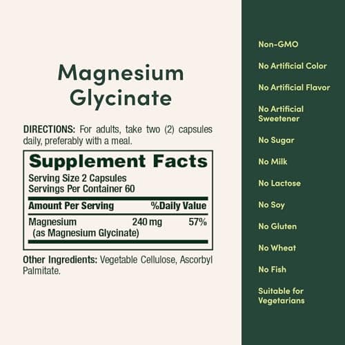 Nature’s Bounty High Absorption Magnesium Glycinate 240 mg for Supporting Muscle Relaxation and Bone, Heart & Nerve Health – Non-GMO, Gluten-Free, Vegetarian, 120 Count/60 Servings — view 5