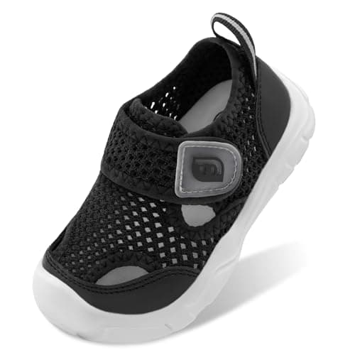 JOINFREE Toddler Water Shoes Wide Toe Box Barefoot Kids Sandals Quick-Dry Aqua Sneakers with Anti-Collision Toe for Swim Pool Beach Splash Pad Non-Slip Boys Girls Outdoor Walking Black Size 7