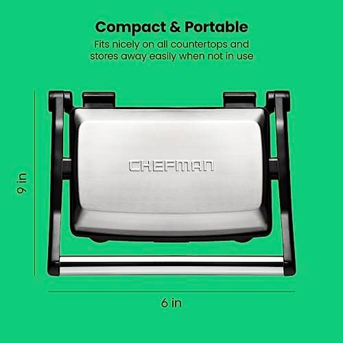 Chefman Electric Panini Press Grill and Gourmet Sandwich Maker w/ Non-Stick Coated Plates, Opens 180 Degrees to Fit Any Type or Size Food, Dishwasher Safe Removable Drip Tray, Stainless Steel/Black — view 7