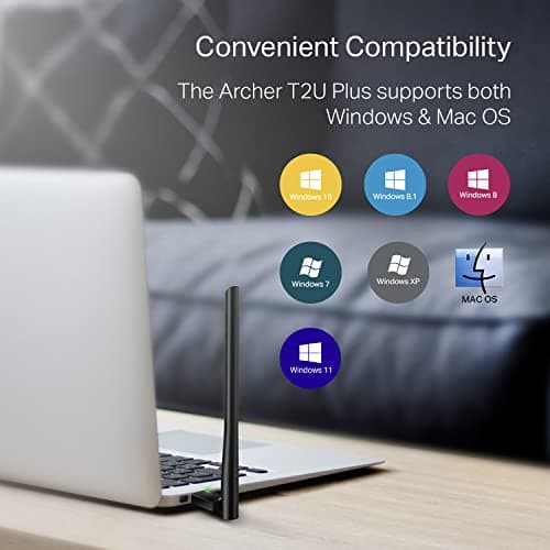 TP-Link AC600 USB WiFi Adapter for Desktop PC (Archer T2U Plus)- Wireless Network Adapter for Desktop with 2.4GHz, 5GHz High Gain Dual Band 5dBi Antenna, Supports Win11/10/8.1/8/7/XP, Black — view 3