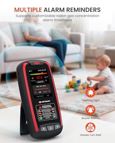 METRINARY Radon Detector for Home, Portable Radon Monitor with TFT Color Display, Rechargeable Radon Tester Quick Result 6 Hour, 504-Day Data Storage with Audible & Visual Alarm (pCi/L or Bq/m³) — view 4
