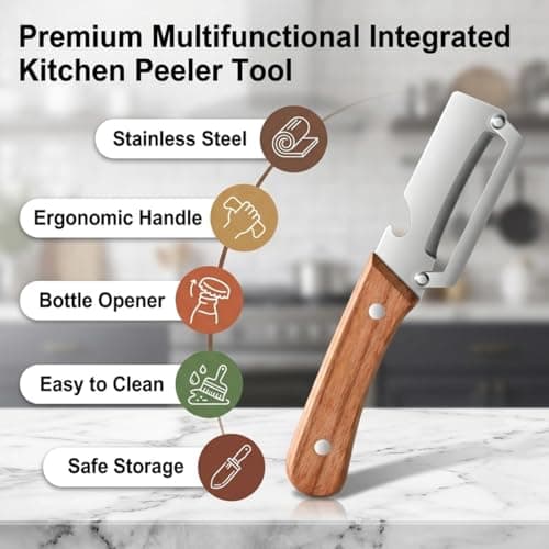 2 Pack Multifunctional Vegetable Peeler, 2-in-1 Kitchen Peeler with Bottle Opener, Sharp Stainless Steel Swivel Blade, Wooden Handle, for Potato, Carrot, Apple & Fruits — view 2