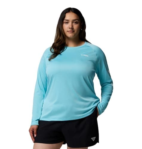 Columbia Womens PFG Tidal Tee II Long Sleeve Sun Protection Shirt, Clear Blue/White Logo, Medium — view 4