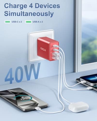 USB C Wall Charger, 4-Pack 40W 4-Port Type C Fast Charging Block Dual Port USBC Power Adapter + QC Multiport Wall Plug Multi Charger Block for iPhone 16 15 14 13 12 11 Pro Max Plus, iPad, Samsung — view 2