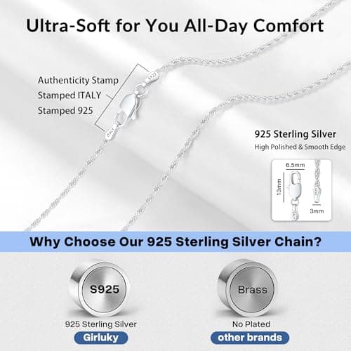 Girluky 925 Sterling Silver Chain Necklace for Women, 2mm Rope Chains Silver Chain for Women, Sturdy & Durable Sterling Silver Necklace, 18 Inch — view 2