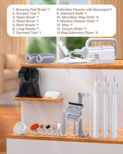 10-in-1 Steam Mop with Detachable Handheld Steamer,350ml Tank, 10s Heat-Up, 248°F Steam Cleaner, 2-Level Control and Swivel Head for Floor,Carpet,Tiles, BBQ grill,Car Accessories Clean White — view 8