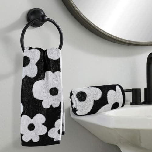 Jacquotha 2-Piece Black Floral Hand Towels for Bathroom, 13" x 29" — view 3