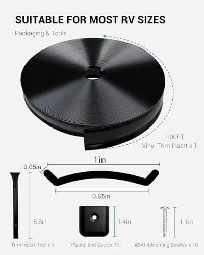 1” RV Trim Molding Insert, 100 Ft Heavy Duty RV Weather Stripping Exterior, Vinyl Rubber Seal Strip Includes End Caps, Screw Cover Trim for Camper Travel Trailer, Black