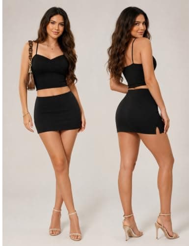 CHANGEZOE Women's Mini Skorts Mid-Low Rise Mini Skirt with Shorts Side Slit Stretchy Sexy Y2K Going Out Skirts Black