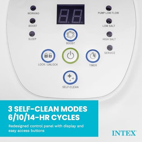 INTEX Krystal Clear Saltwater Pool Chlorine System for Above Ground Pools up to 15,000 Gallons, Pool Cleaner with Automatic Timer and Self Cleaning — view 4