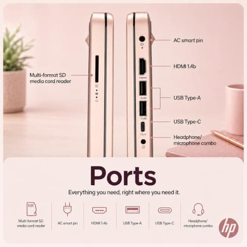 HP Business and Home Laptop, 8GB RAM, Intel Processor, Microsoft Office 365 1 Year, 64GB SSD, Windows 11 Home | No Mouse, Fast Response, Long Battery Life, Sleek, Rose Gold Laptop — view 4