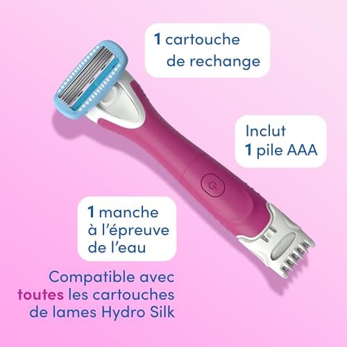 Schick Hydro Silk TrimStyle Hydrating Razor with Bikini Trimmer for Women | 2-in-1 Bikini Razor for Women and Womens Trimmer for Pubic Hair| Includes 1 Waterproof Handle, 1 Refill & 1 AAA Battery — view 15