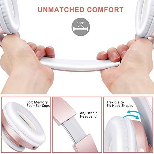 ZIHNIC Bluetooth Headphones Over-Ear, Foldable Wireless and Wired Stereo Headset Micro SD/TF, FM for Cell Phone,PC,Soft Earmuffs &Light Weight for Prolonged Wearing(Rose Gold) — view 3