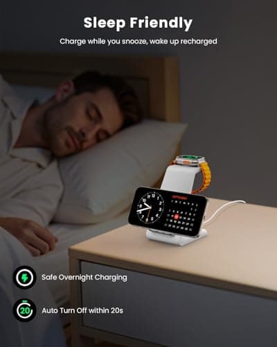 Wireless Charging Stand, GEEKERA 3 in 1 Wireless Charger Dock Station for iPhone 17 16 15 14 13 12 11 Pro Max Plus/X/8 Series, Apple Watch Ultra/11/10/9/SE/8/7/6/5/4/3/2, AirPods Pro/4/3/2 — view 5