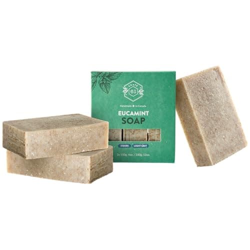 CRATE 61 ORGANICS Vegan Natural Bar Soap, Handmade Soap With Premium Essential Oils, Cold Pressed Face And Body For Men Women 3 Pack, (4 oz, Bars) (Eucamint)