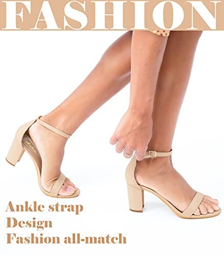 Ankis Nude Heels for Women - Open Toe Ankle Strap Chunky Heel Pump Sandals Party Wedding Strappy Buckle Sandals 2.75 Inches(Nude Nubuck, numeric_8) — view 6
