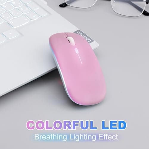 AZTZATZ Wireless Bluetooth Mouse Rechargeable Long Lasting Dual Mode - BT 5.2 & 2.4G Silent RGB LED Mice, Slim Portable Ergonomic Mouse for Laptop/PC/Tablet/MacBook/iPad/Apple Devices(Pink)