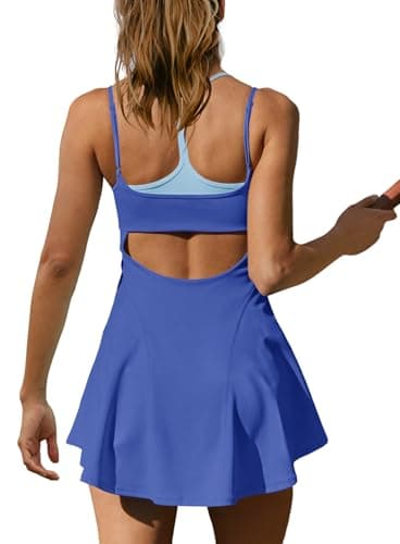 Yanekop Womens Tennis Dress Athletic Dress with Shorts and Bra Golf Outfits Spaghetti Strap Workout Romper Dresses(Royal Blue,S) — view 3