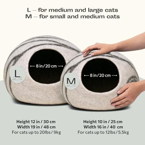MEOWFIA Cat Cave – Premium Felt Cat Bed for Indoor Cats, Handmade Merino Wool (Light Grey, Medium) — view 2