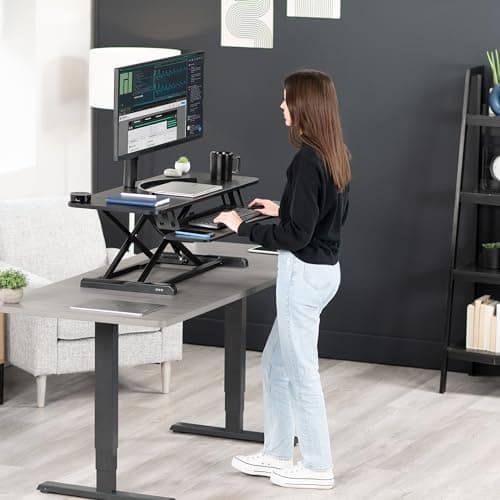 VIVO 42 inch Desk Converter, K Series, Height Adjustable Sit to Stand Riser, Dual Monitor and Laptop Workstation with Wide Keyboard Tray, Black, DESK-V042KB — view 8
