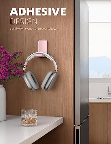Lamicall Headphone Stand, Sticky Headset Hanger - Adhesive Headphone Holder Hook Mount, Headset Stand Holder Clip Under Desk, Earphone Clamp for Airpods Max, HyperX, Sennheiser, Pink — view 2