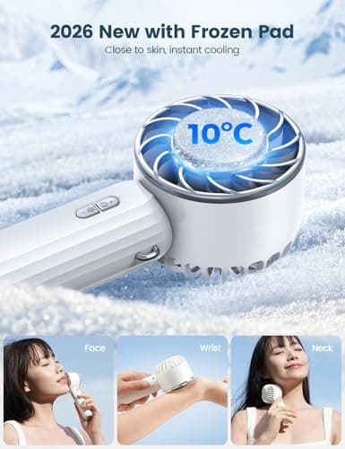 Lamicall Frozen Pad Handheld Fan, Cooling Plate Portable Fan - Refrigerating Freezer Pad, 5s Instant Cooling to 10°C Ice Cool, Mini Air Conditioner with 3 Speeds, Desk Table with Lanyard, Mom Gift — view 2