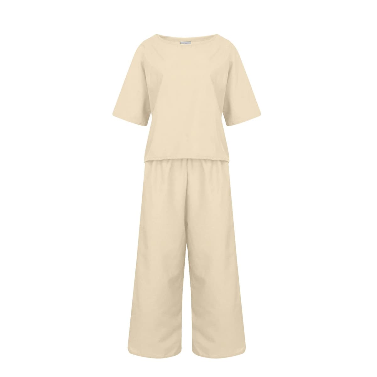 Womens 2 Piece Outfits Summer Linen Sets Short Sleeve V Neck Cropped Top Wide Leg Capris Pants Beach Lounge Sets — view 4