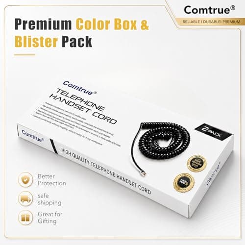 Comtrue Telephone Cord, Phone Cord, handset Cord, Black, 2 Pack, Universally Compatible — view 7