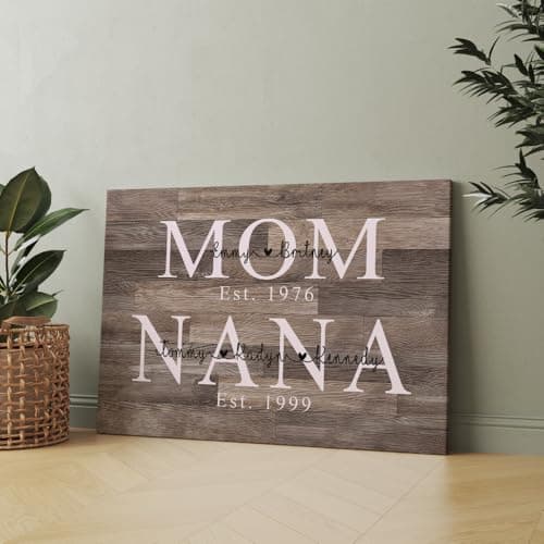 SHAANT Personalized Mothers Day Gift Canvas for Mom Grandma, Mother's Day Wall Art, Custom Photo Canvas Picture, First Mom Now Nana Custom Year and Kid's Name — view 6