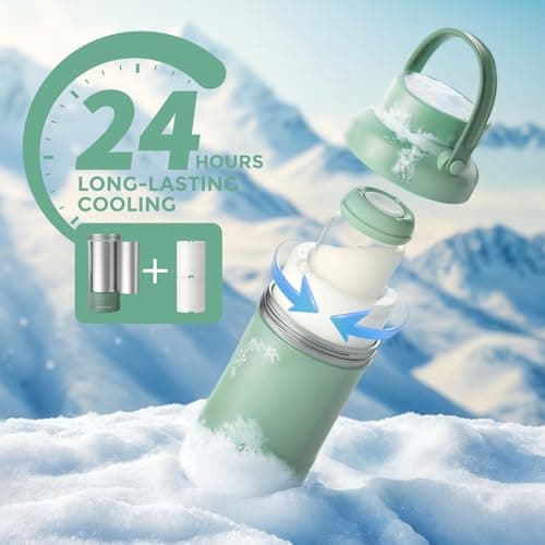 Momcozy 22oz Portable Breast Milk Cooler for Outdoor, Life Saver with 360° Total Cooling for 24 Hours, Larger Capacity Travel Breastmilk Chiller with 2pcs Baby Bottles for Breastmilk Storage, Green — view 2