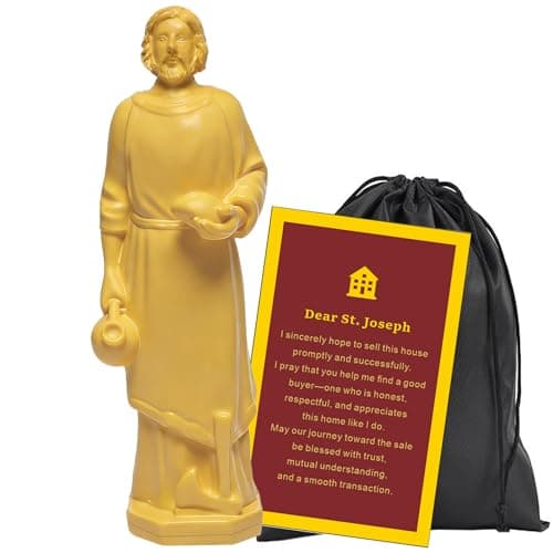 Veythor St Joseph Statue for Selling House,Saint Joseph Statue to Sell Home Set with Prayer Card and Drawstring Bag,Resin Figurine(1Pcs 4Inch Golden)