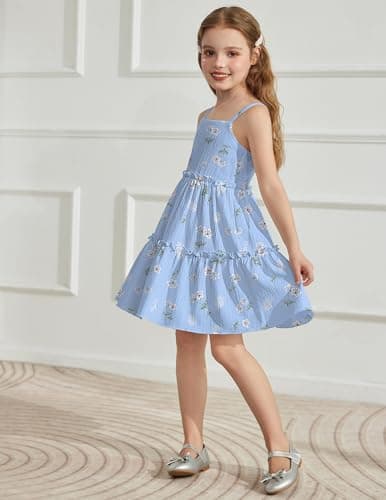 Arshiner Toddler Spaghetti Strap Dress Blue Floral Dress Girls Summer Dresses Kids Beach Boho Sundresses 4t — view 3