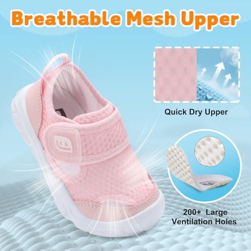 JOINFREE Wide Toe Box Toddler Shoes Barefoot Water Sandals with Quick-Dry Mesh and Anti-Collision Toe for Summer Outdoor Play Pink Size 5.5 — view 3