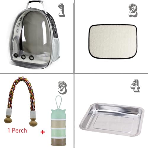 Bird Traval Carrier Cage, Clear Space Capsule Astronaut Backpack to Carry Parakeet Cockatiel Parrot with Metal Tray Wood Perch, Vet Transport School Bag — view 3