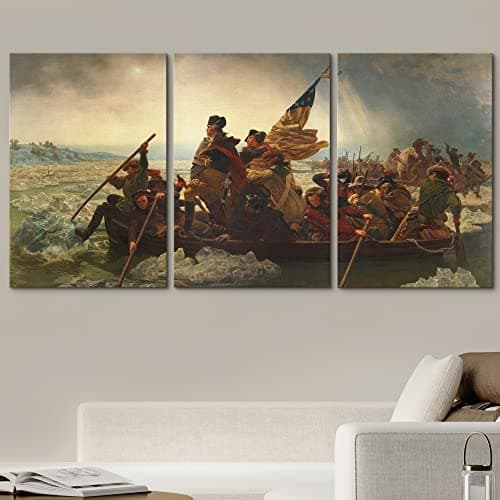 wall26 Canvas Print Wall Art Set Washington Crossing The Delaware by Emanuel Leutze Cultural Historic Oil Painting Fine Art ReproductionColorful for Living Room, Bedroom, Office - 24"x36" x 3 Panels