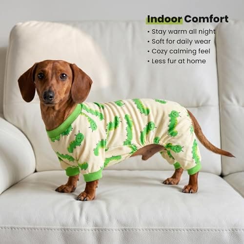 Fitwarm Caterpillar Dog Fleece Pajamas, Cozy Clothes for Small Dogs Boy Girl, Funny Pet Onesie, Beige, Green, Medium — view 6