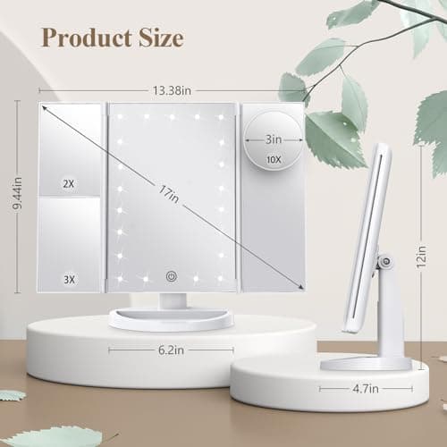 HUONUL Makeup Mirror, Vanity Mirror with Lights, 2X/3X/10X Magnification, Touch Control, Trifold, Dual Power Supply, Birthday Gifts for Women, Wife, Mom, Girls,Dorm Room Essentials — view 6