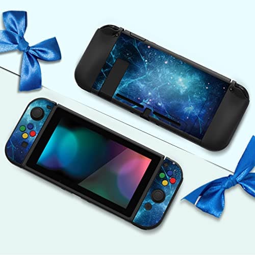 PlayVital ZealProtect Soft Protective Case for Nintendo Switch, Flexible Cover Protector for Switch with Tempered Glass Screen Protector & Thumb Grips & ABXY Direction Button Caps - Blue Nebula — view 2