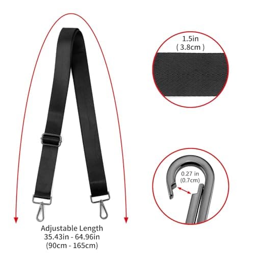 ZOOEASS Shoulder Strap Nickel Buckles 1.5" Wide Handbag Crossbody Strap Adjustable Replacement Purse Strap Solid Style(N-L165W3.8-Color1) — view 2