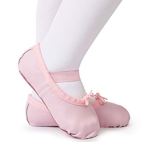 EASTBUDDY Ballet Shoes Leather Ballet Flats Full Sole Dance Slippers for Girls Toddlers Pink 10 Toddler — view 3
