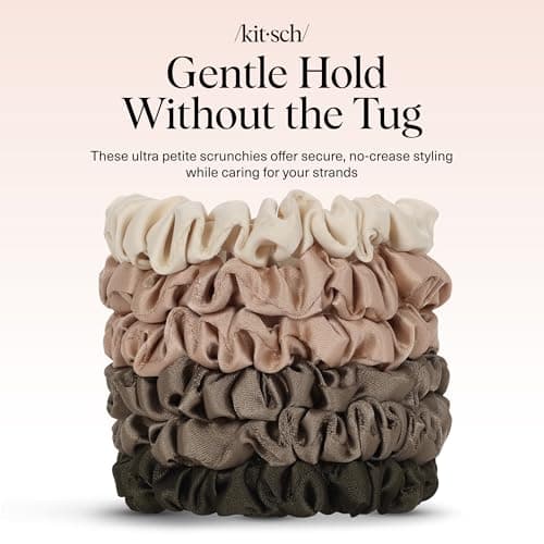 Kitsch Ultra-Petite Satin Scrunchies for Women - No Crease, Frizz-Free Sleep | Softer Than Silk Scrunchies Gentle On Hair Scrunchies for All Hair Types | Stylish Hair Accessories - Eucalyptus, 6pcs — view 7