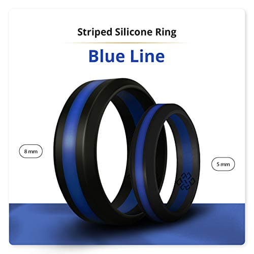 Knot Theory Blue Striped Silicone Ring for Men Women - Thin Blue Line Police 8mm Wedding Band Size 11