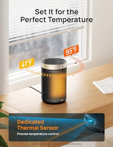 DREO Space Heater, Portable Electric Heaters for Indoor Use with Thermostat and Remote, 2024 Upgraded, Digital Display, 12H Timer, 5 Mode, 1500W PTC Ceramic Fast Safety Heat for Office Bedroom Home — view 5